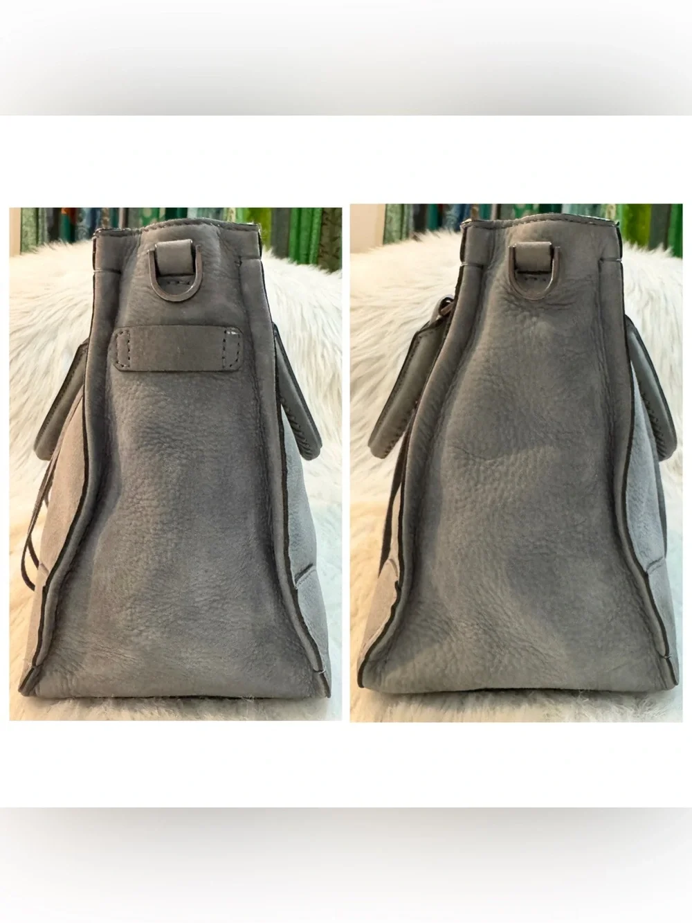 Rebecca Minkoff Regan Nubuck Leather Satchel Tote Crossbody Tassels Gray GUC